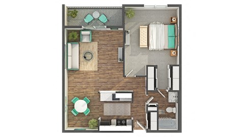 Floor plan for 1 bed, 1 bath, 872 sqft